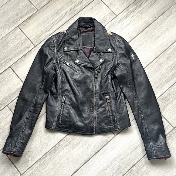 Mauritius Christy Rf Star Detail Leather Jacket, Vintage Black - NEW - Picture 4 of 15